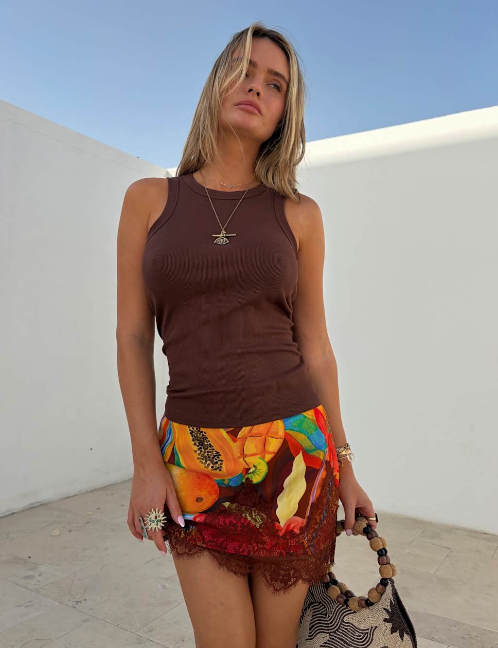 Never Fully Dressed Women's Embroidered Ribbed Vest Top - Large - Chocolate - Available at M&S