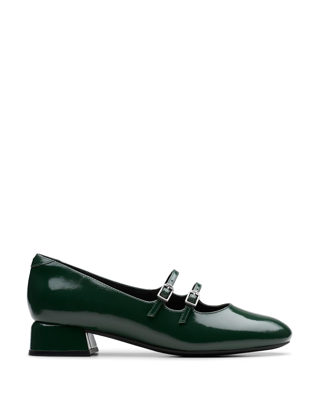 Clarks Leather Patent Block Heel Shoes Dark Green