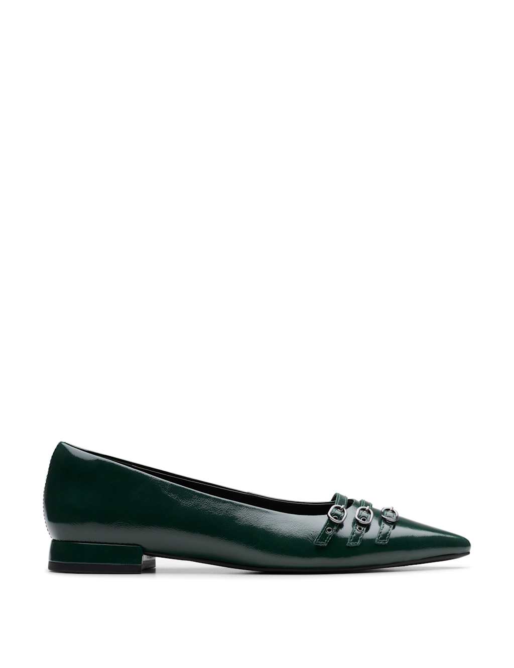 Clarks Leather Flat Pointed Pumps Dark Green