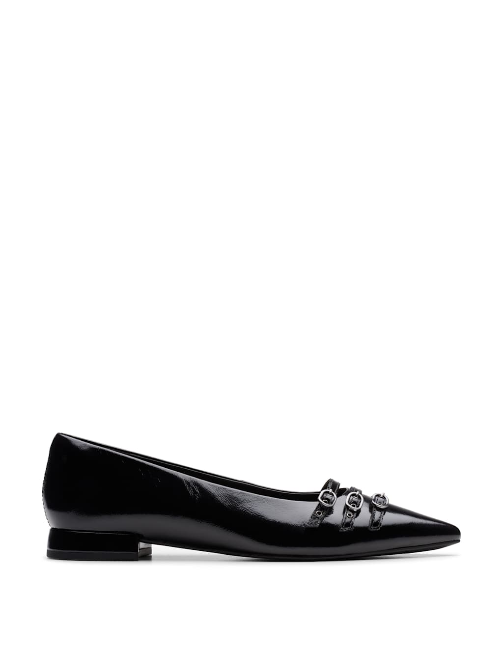 Clarks Leather Patent Flat Pointed Pumps Black