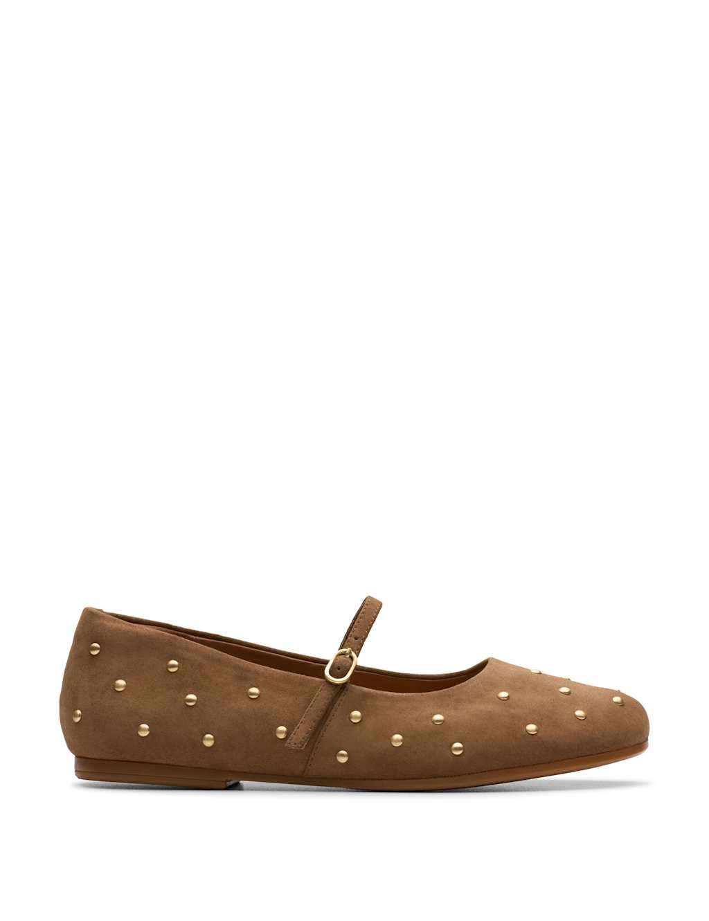 Clarks Suede Studded Flat Ballet Pumps Brown