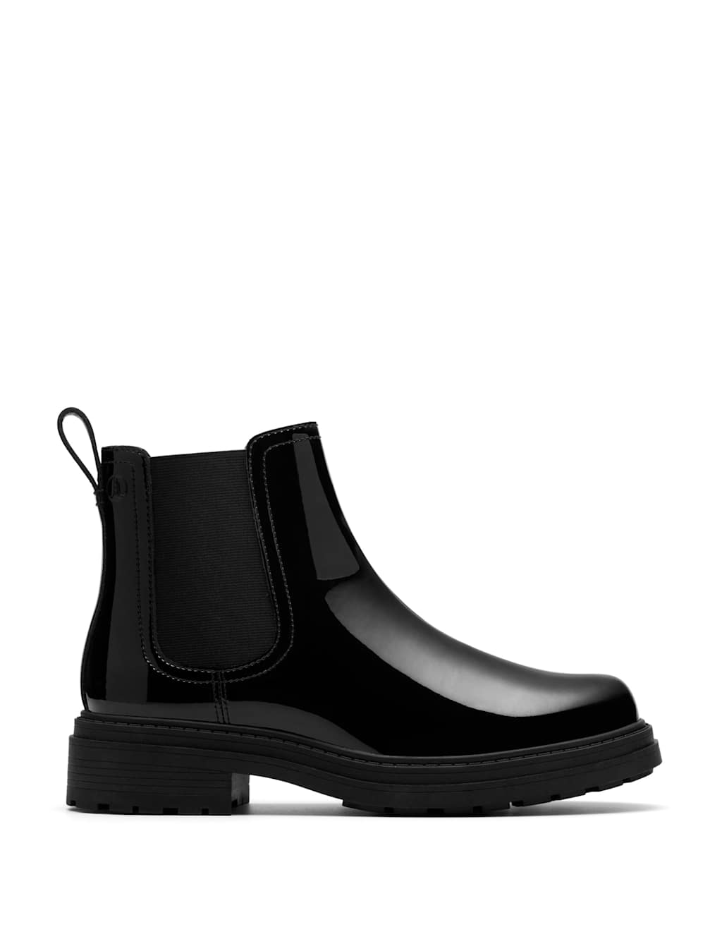 Clarks Patent Leather Chelsea Ankle Boots Black