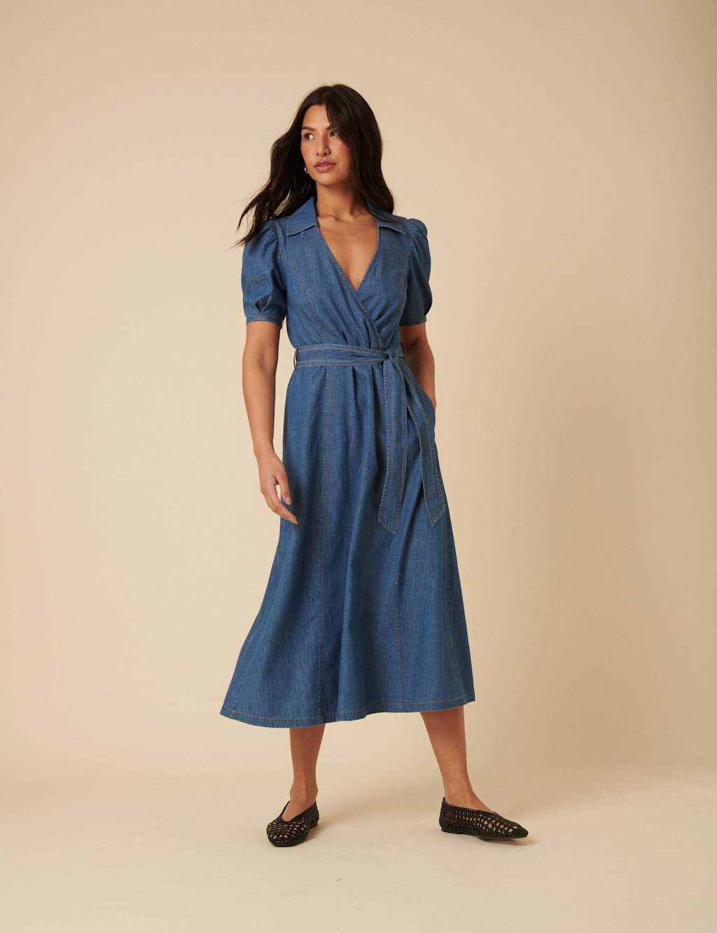 Nobody's Child Cotton Rich Midi Tea Dress Blue