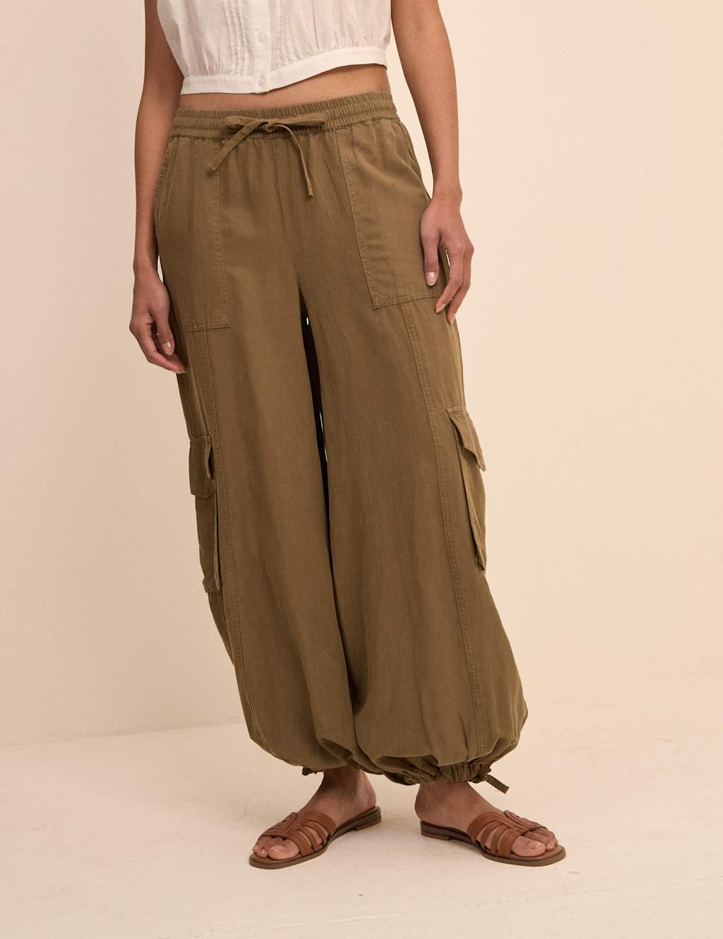 Nobody's Child Women's Lyocell Rich Cargo Trousers with Linen - 12 - Green - Available at M&S