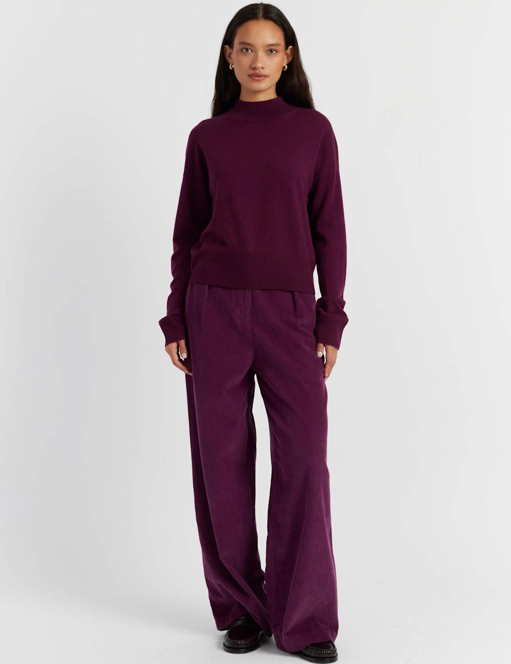 Chinti & Parker Wool Rich Funnel Neck Jumper with Cashmere Plum