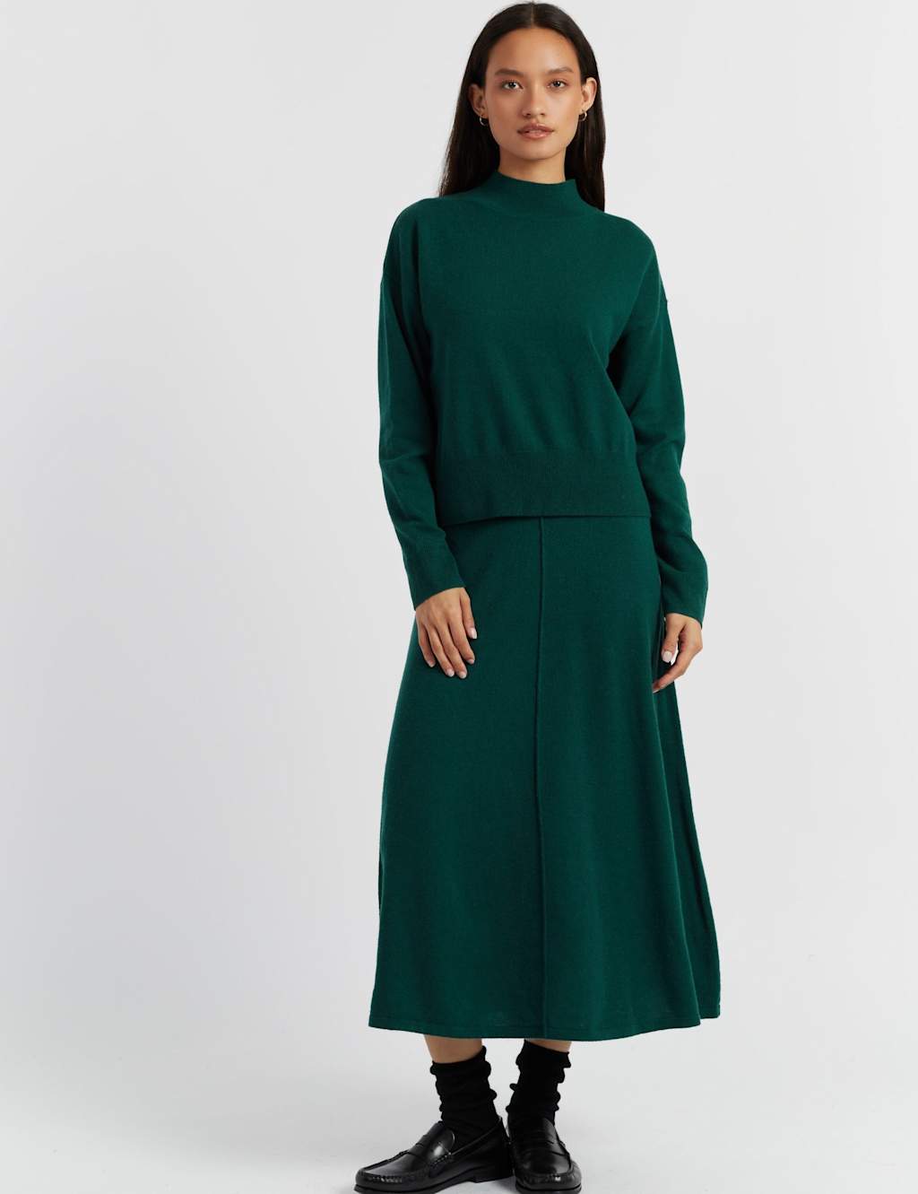 Chinti & Parker Wool Rich Funnel Neck Jumper with Cashmere Green