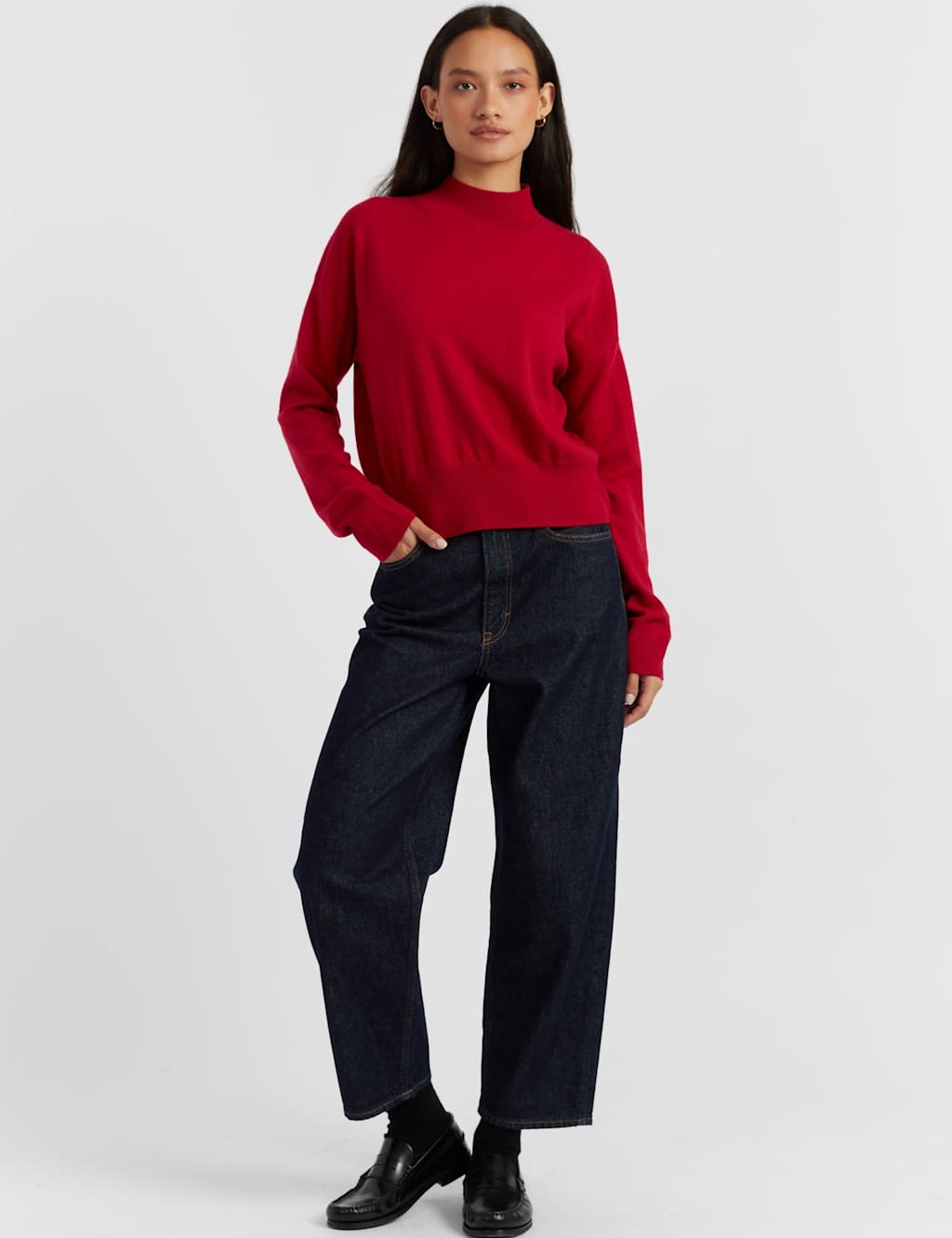 Chinti & Parker Wool Rich Funnel Neck Jumper with Cashmere Cherry Red