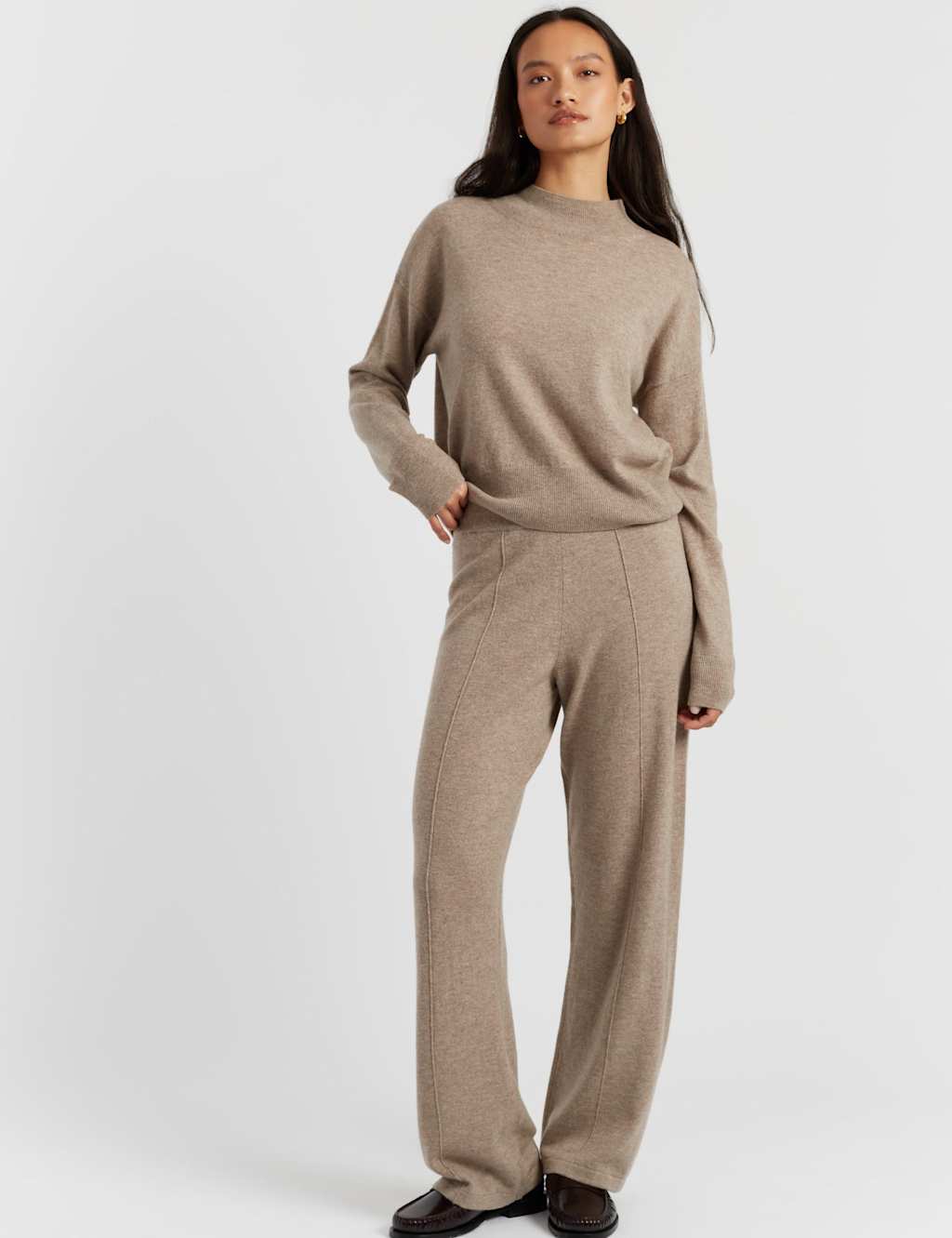 Chinti & Parker Wool Rich Funnel Neck Jumper with Cashmere Sand