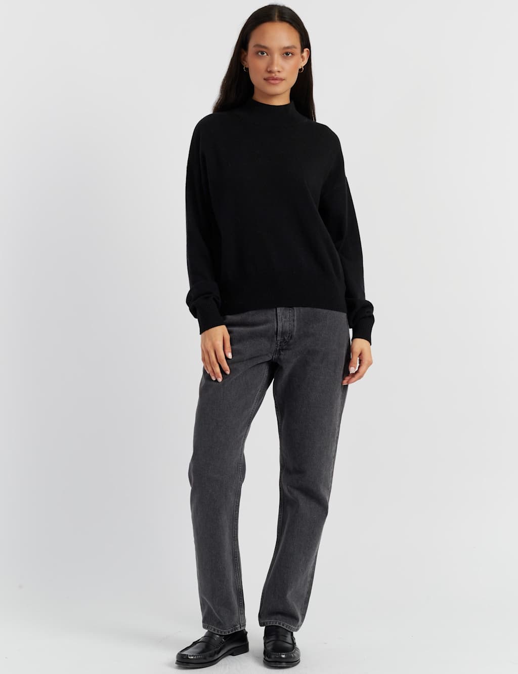 Chinti & Parker Wool Rich Funnel Neck Jumper with Cashmere Black