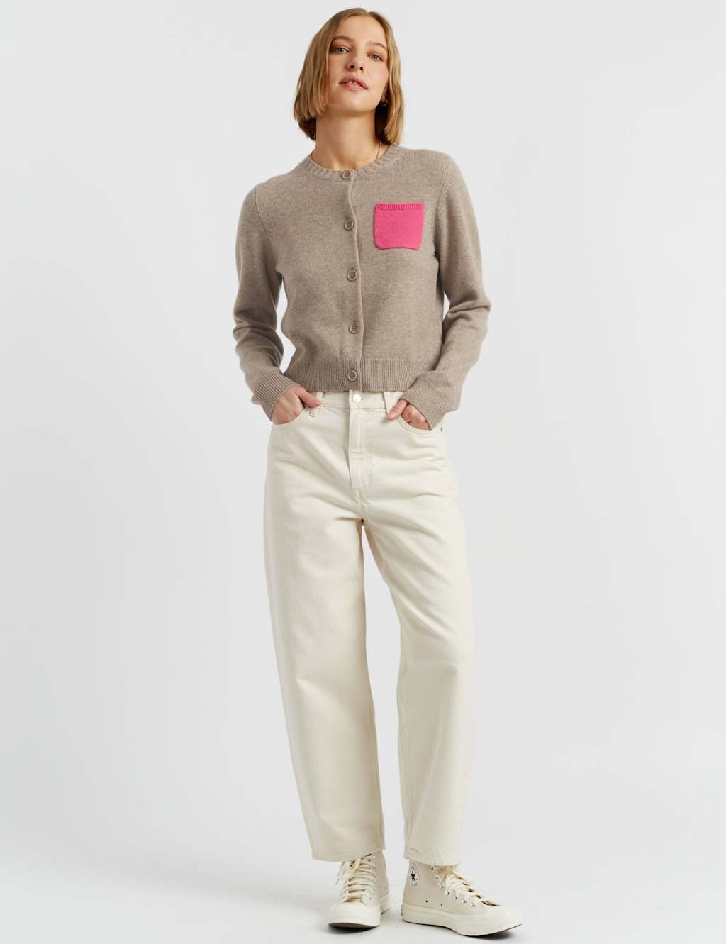 Chinti & Parker Wool Rich Pocket Detail Cardigan with Cashmere Sand