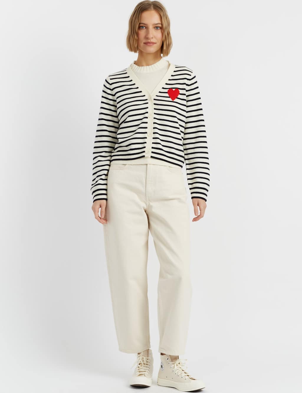 Chinti & Parker Wool Rich V-Neck Heart Cardigan with Cashmere Cream Mix