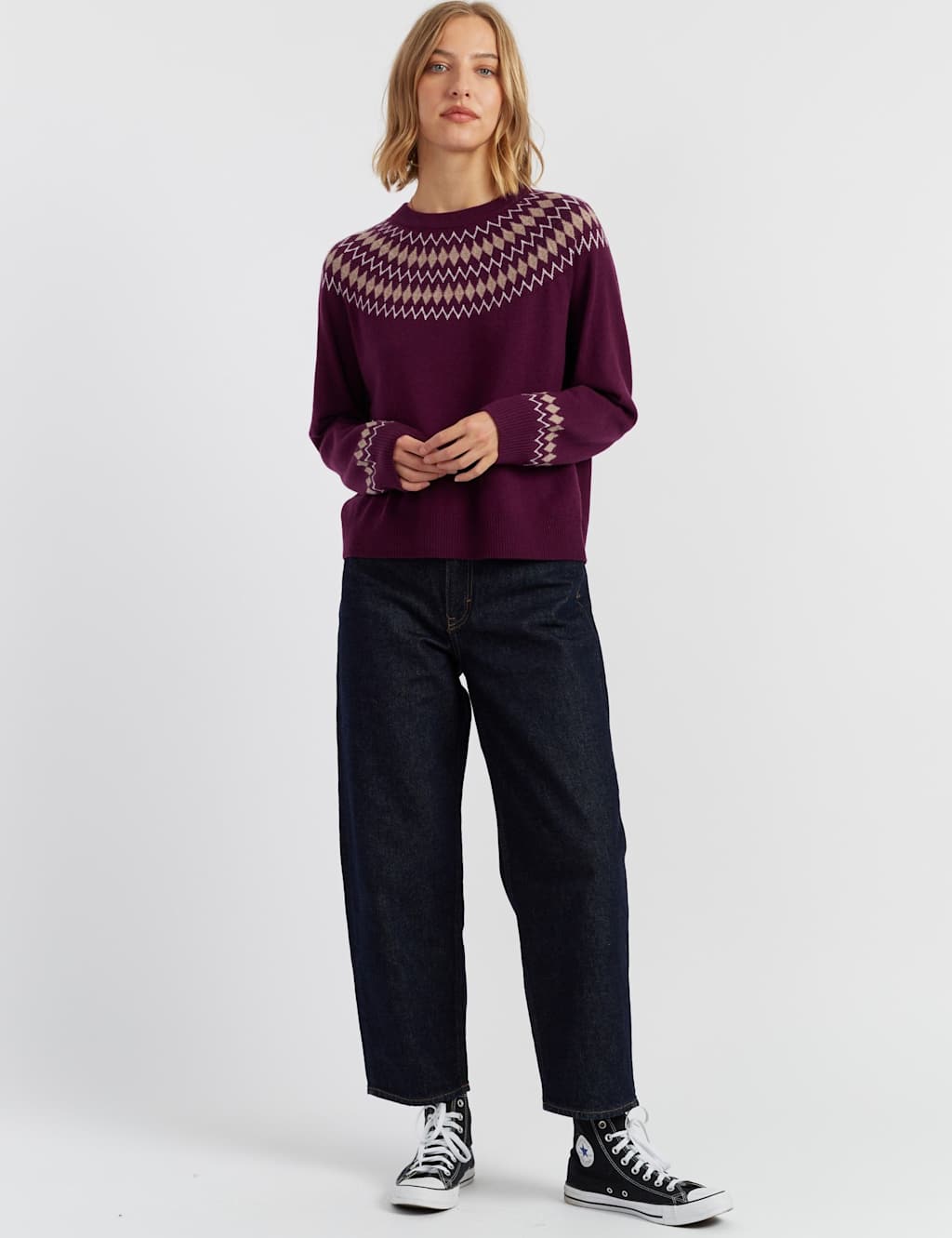 Chinti & Parker Wool Rich Fair Isle Jumper with Cashmere Plum
