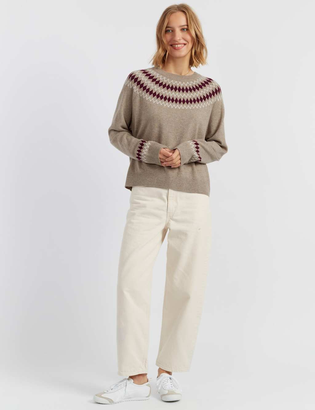 Chinti & Parker Wool Rich Fair Isle Jumper with Cashmere Sand