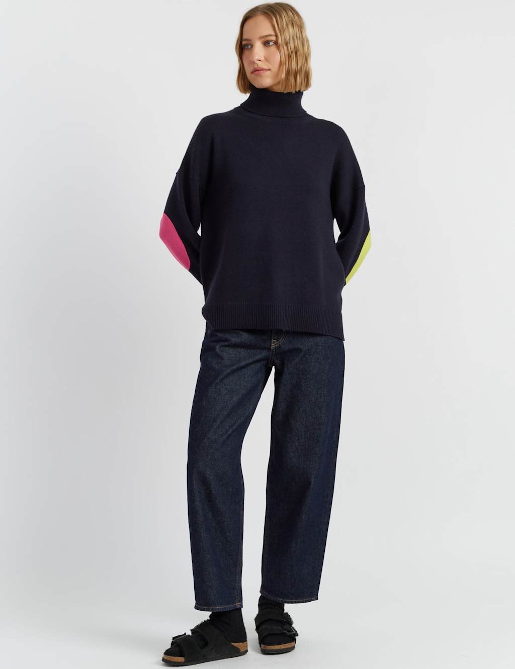 Chinti & Parker Wool Rich Roll Neck Patch Jumper with Cashmere Navy