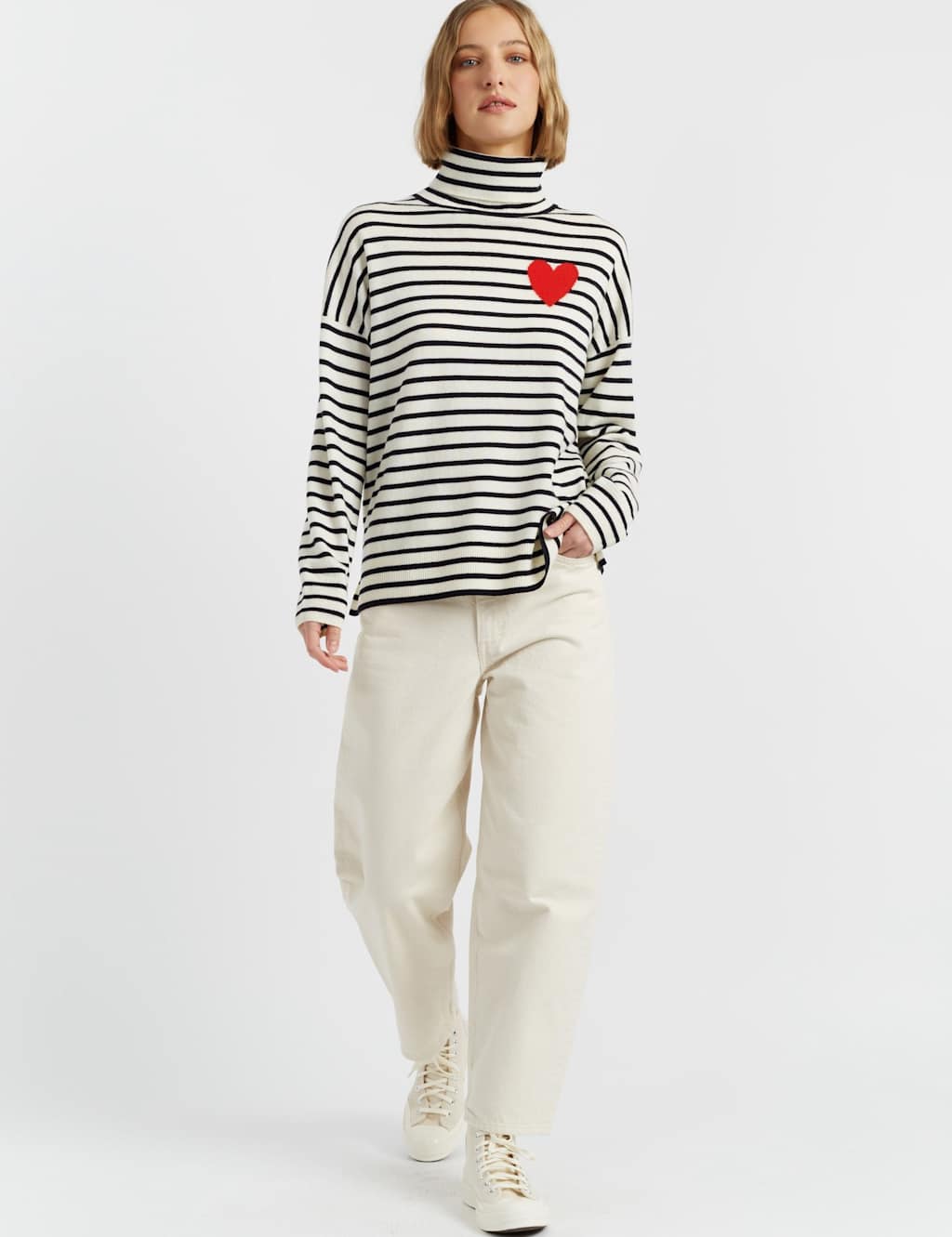 Chinti & Parker Wool Rich Striped Roll Neck Jumper with Cashmere Cream Mix