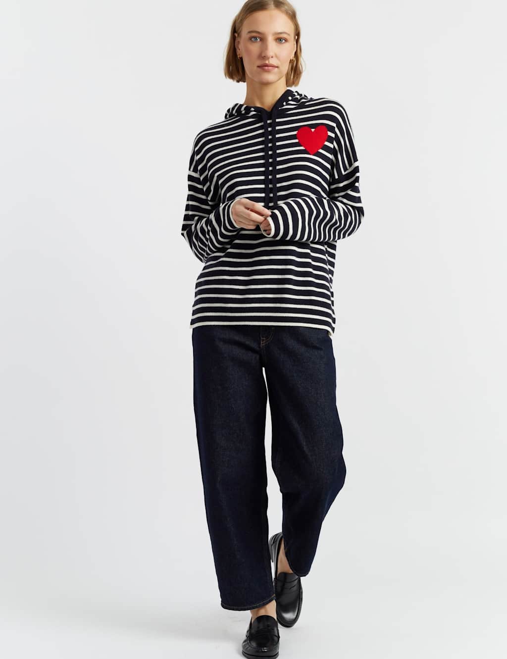 Chinti & Parker Wool-Rich Striped Heart Hoodie with Cashmere Cream Mix