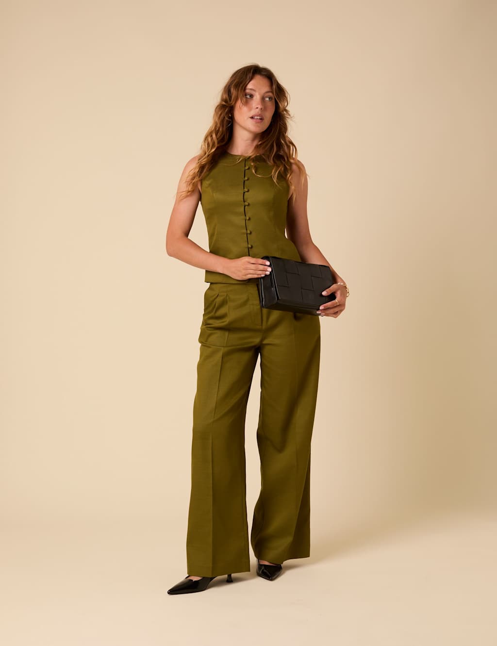 Nobody's Child Lyocell Rich Wide Leg Trousers Green