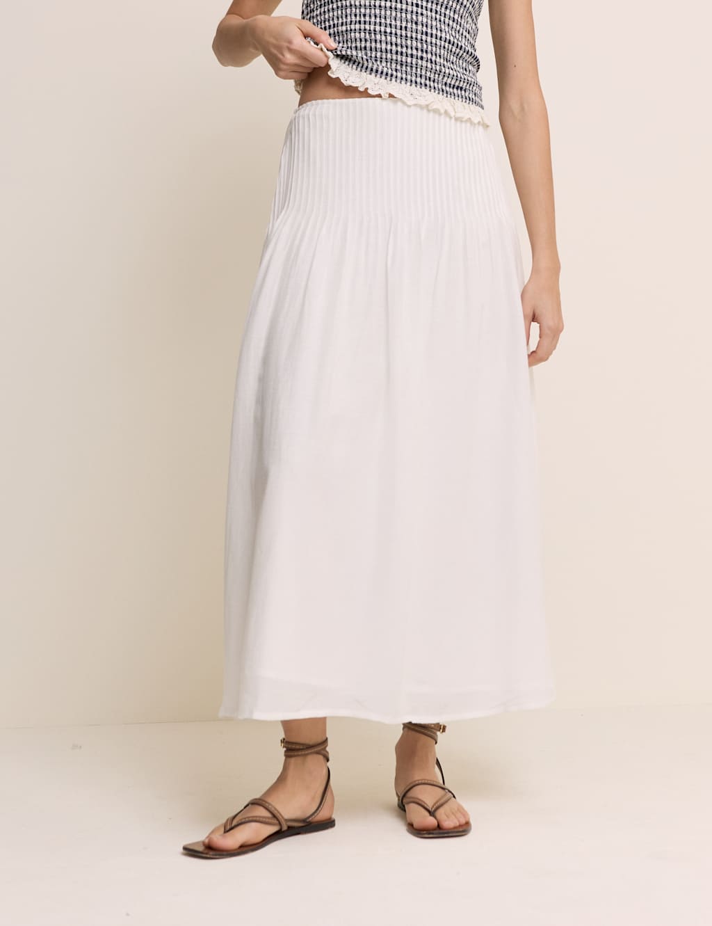 Nobody's Child Women's Pure Cotton Pintuck Midi A-Line Skirt - 18 - White - Available at M&S
