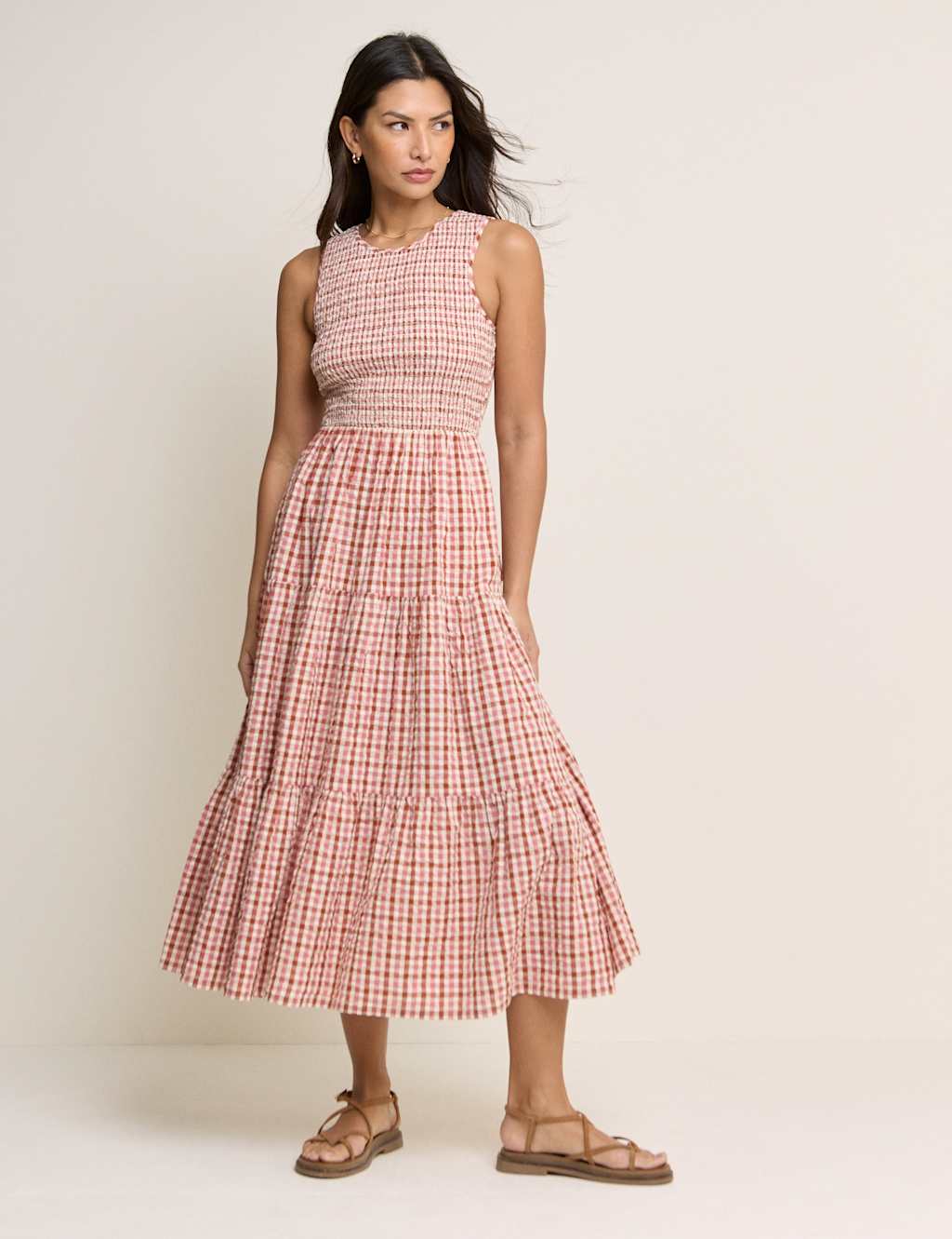 Nobody's Child Women's Pure Cotton Gingham Midaxi Waisted Dress - 22 - Red Mix - Available at M&S