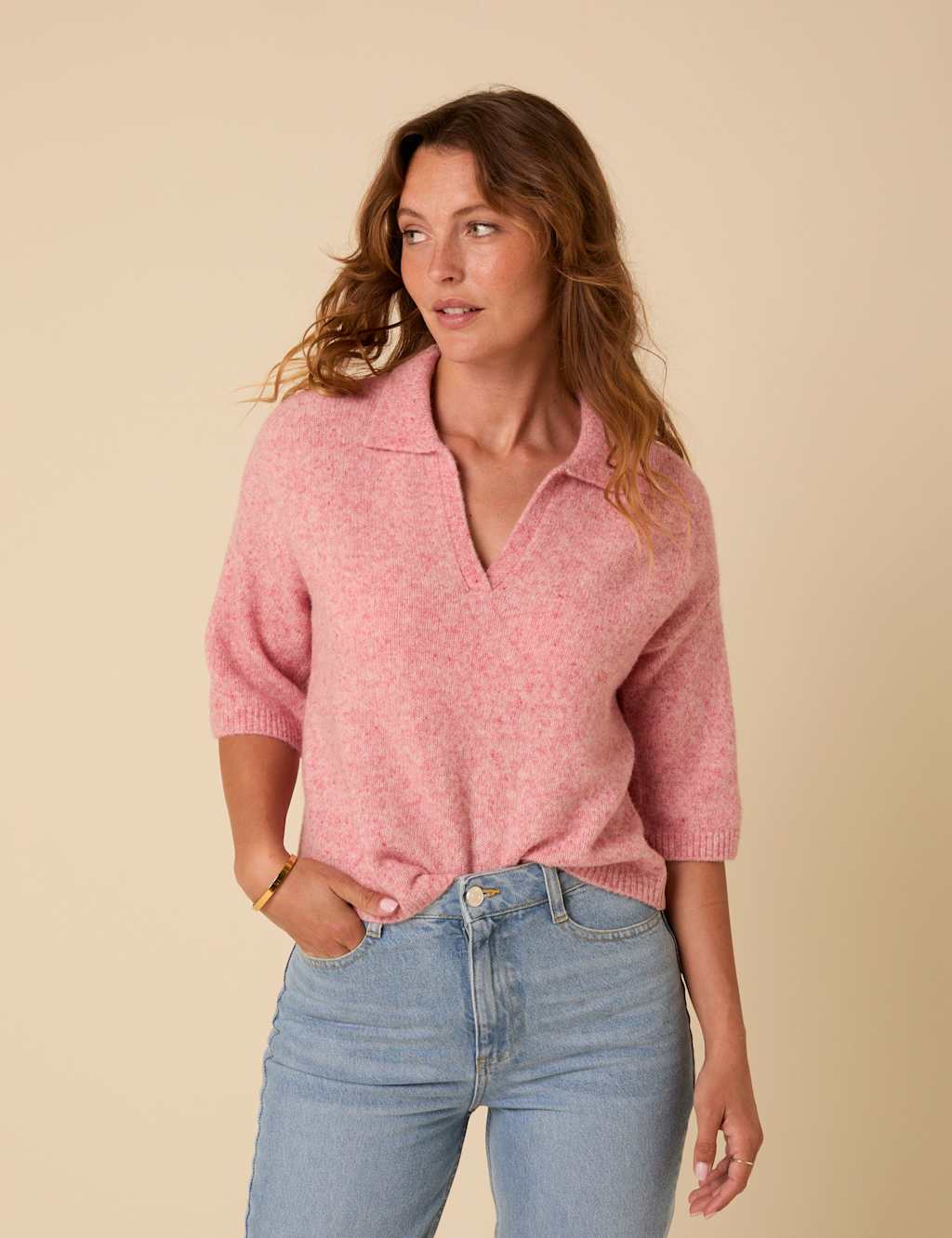 Nobody's Child Open Neck Collared Jumper with Wool Pink