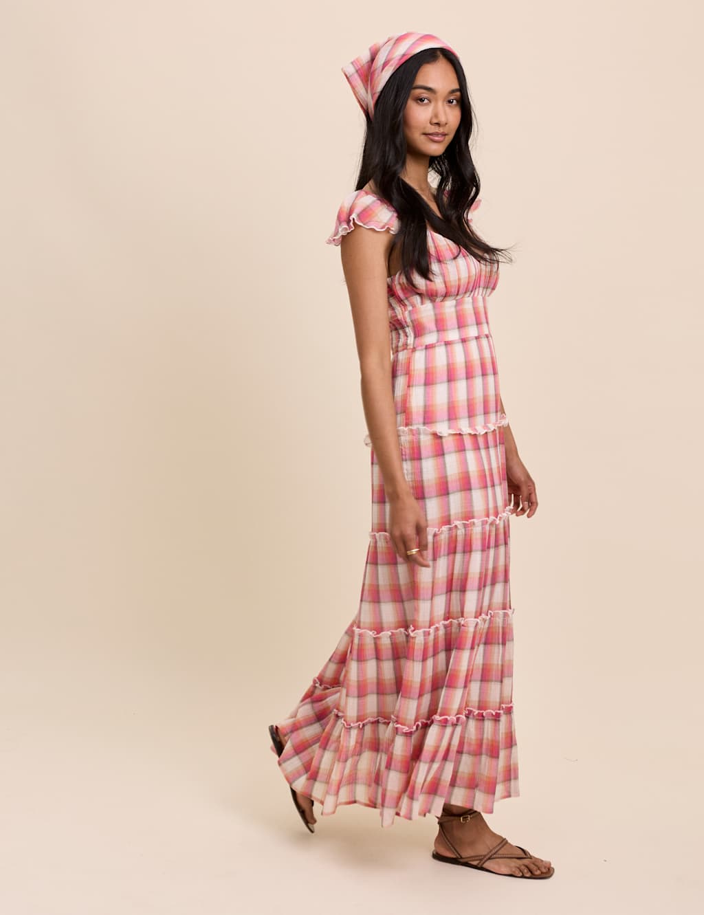 Nobody's Child Women's Pure Cotton Checked V-Neck Maxi Dress QT - 10 - Red Mix - Available at M&S