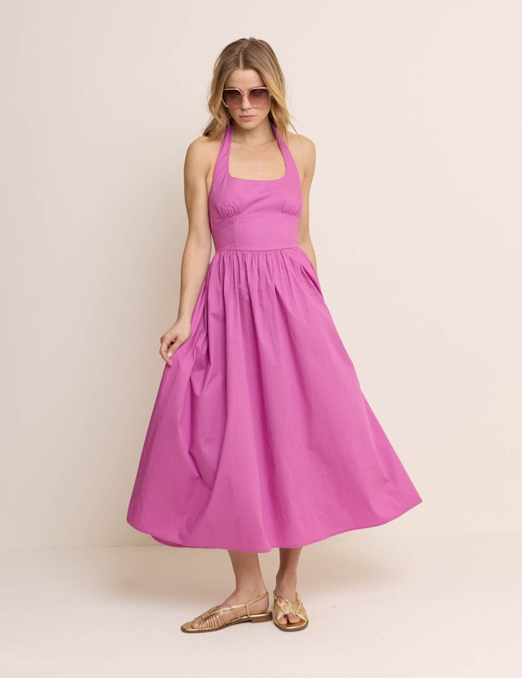 Nobody's Child Women's Pure Cotton Halter Neck Midi Skater Dress - 12 - Purple - Available at M&S