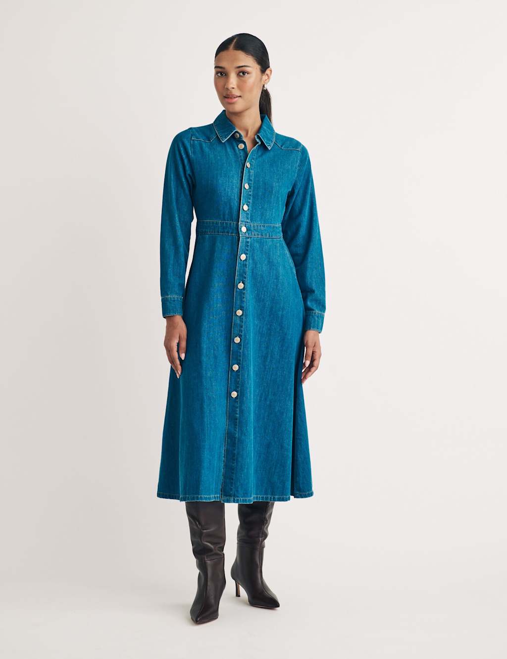 Nobody's Child Women's Pure Cotton Button Through Shirt Dress - 12 - Blue Denim, Blue Denim
