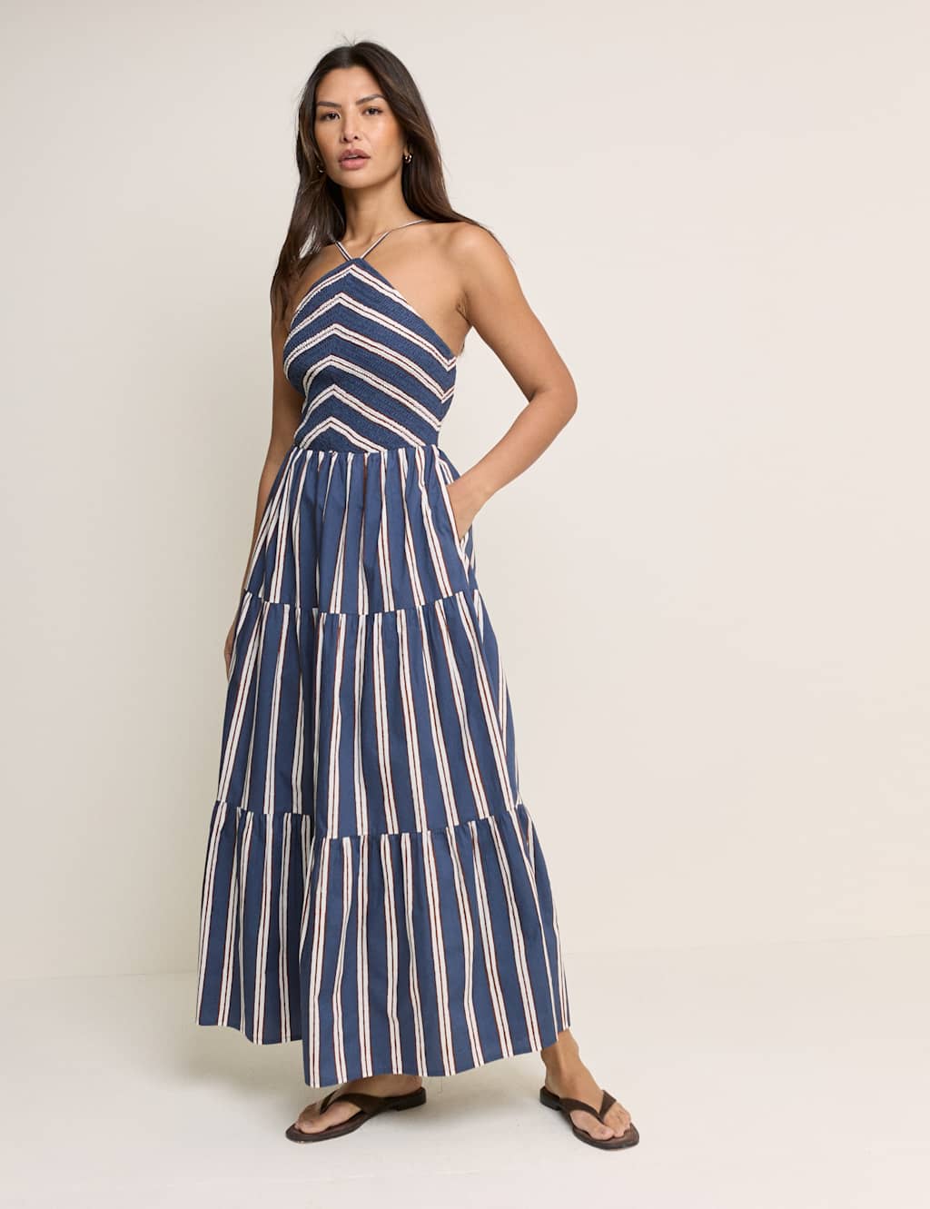 Nobody's Child Women's Pure Cotton Striped Midaxi Tiered Dress - 16 - Blue Mix - Available at M&S
