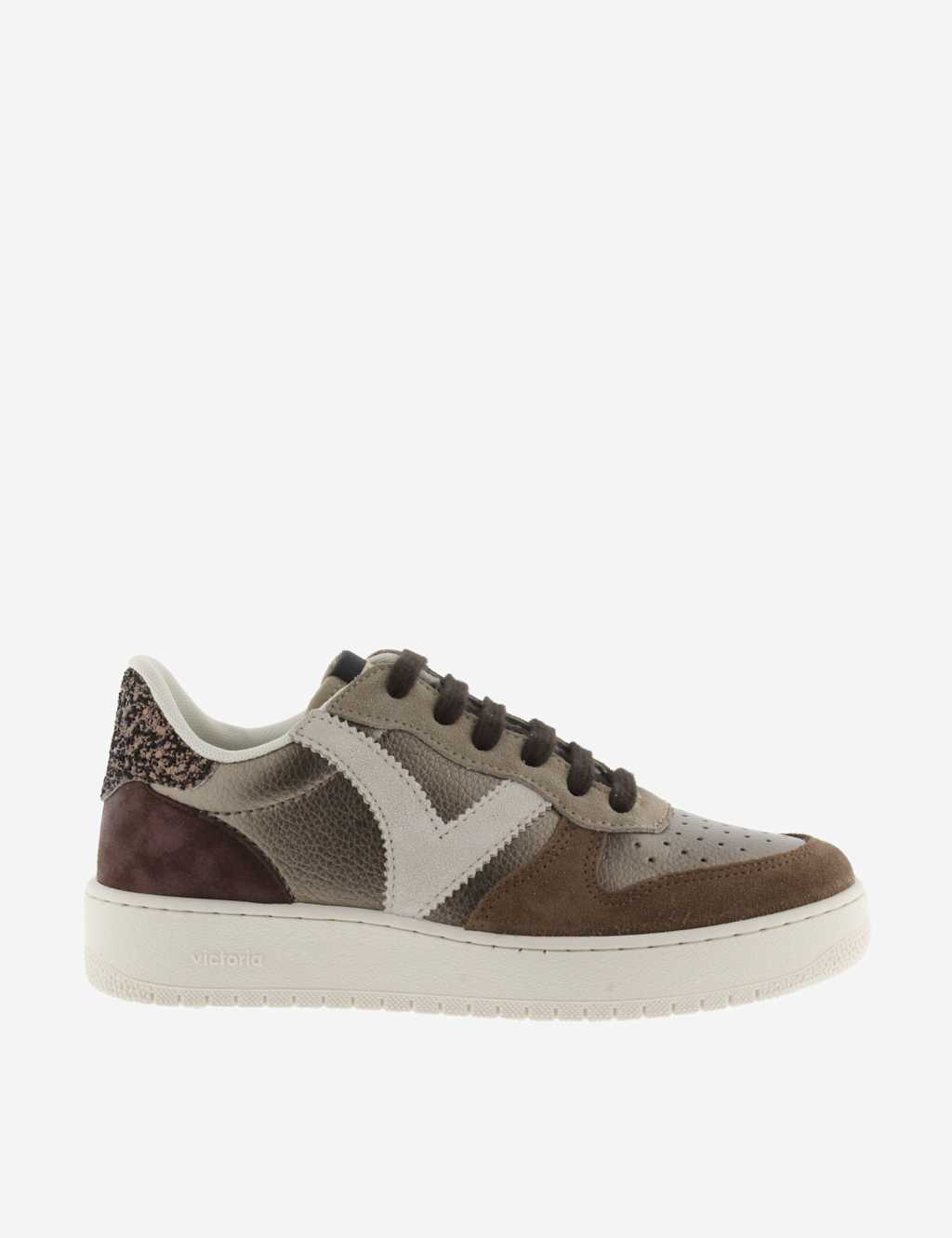 Victoria Madrid Metallic Leather Glitter Trainers Chocolate