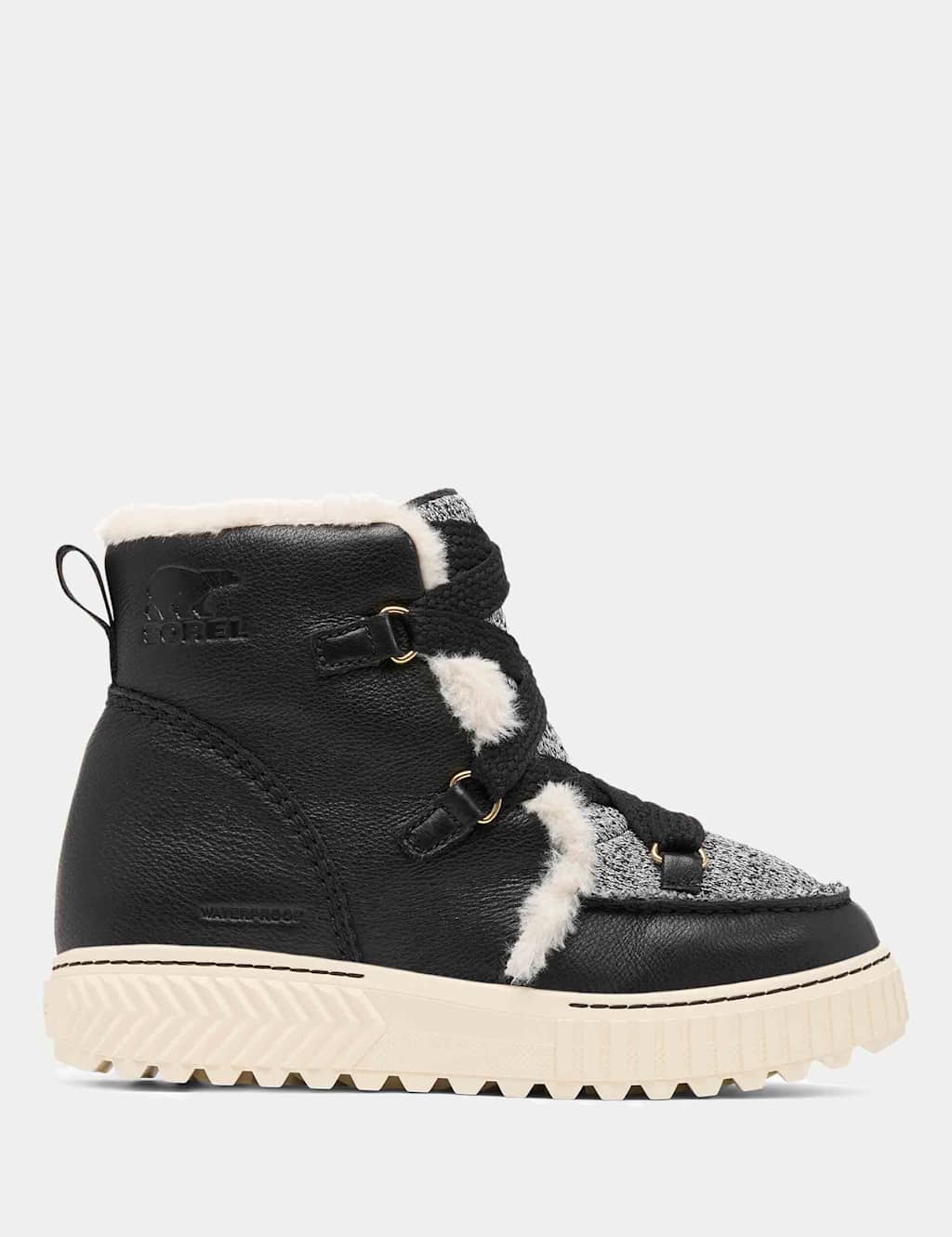 Sorel Ona Ave Leather Faux Fur Lined Winter Boots White/Black