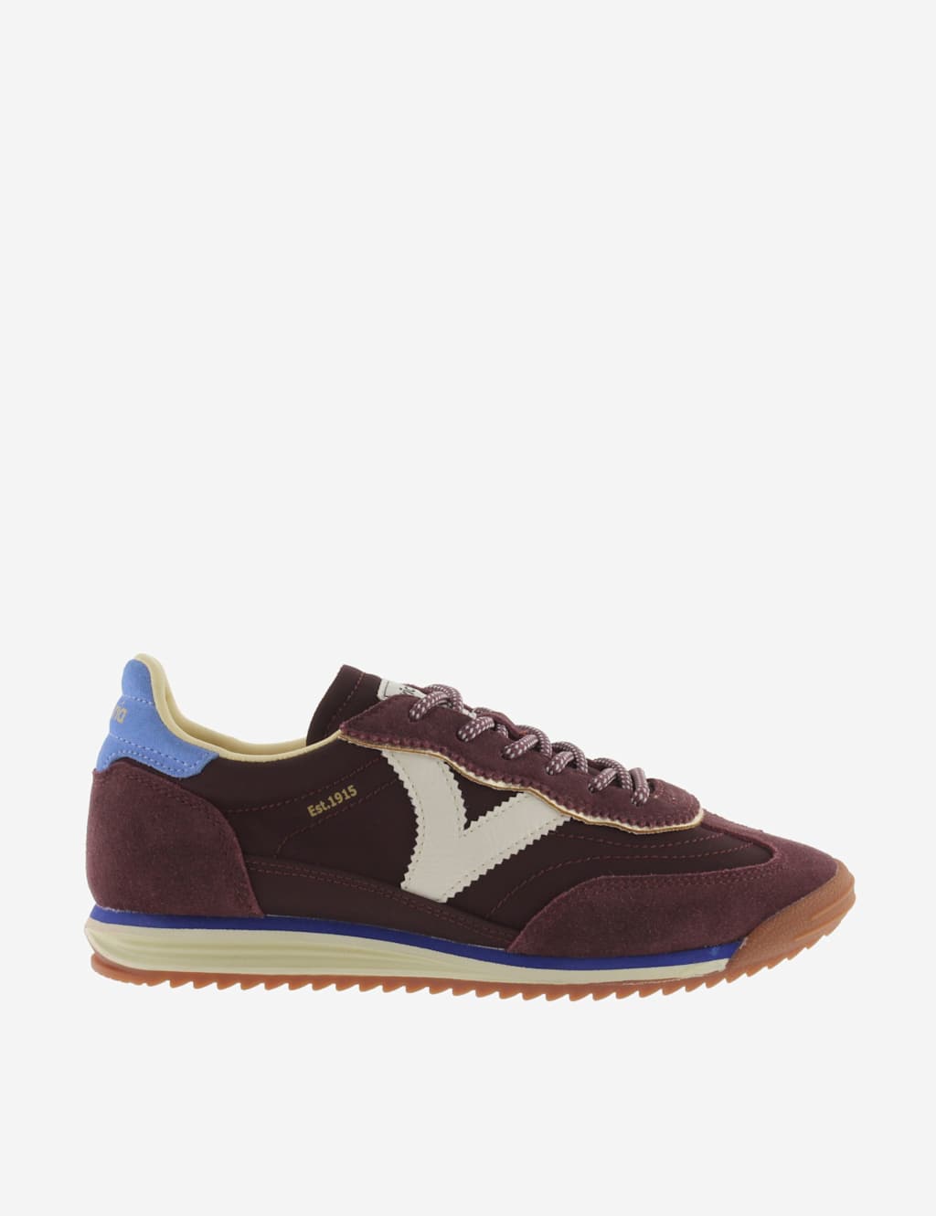 Victoria Leather Lace Up Colour Block Trainers Burgundy