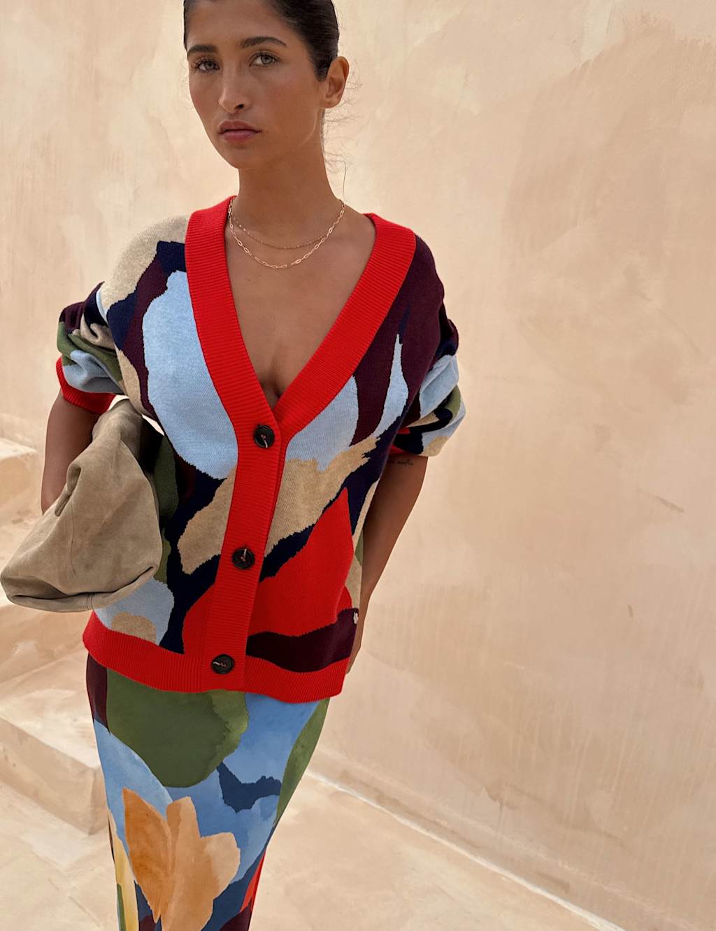 Never Fully Dressed Jacquard V-Neck Relaxed Cardigan Multi