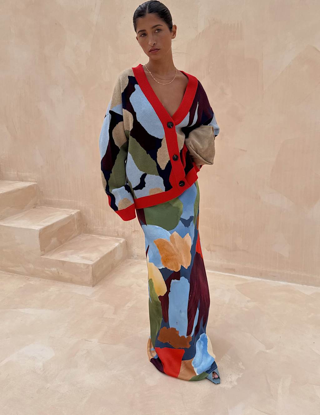 Never Fully Dressed Printed Maxi Slip Skirt Navy Mix