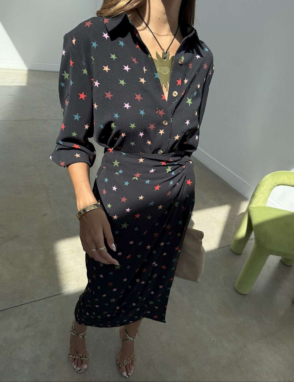 Never Fully Dressed Star Print Midi Wrap Skirt Black Mix