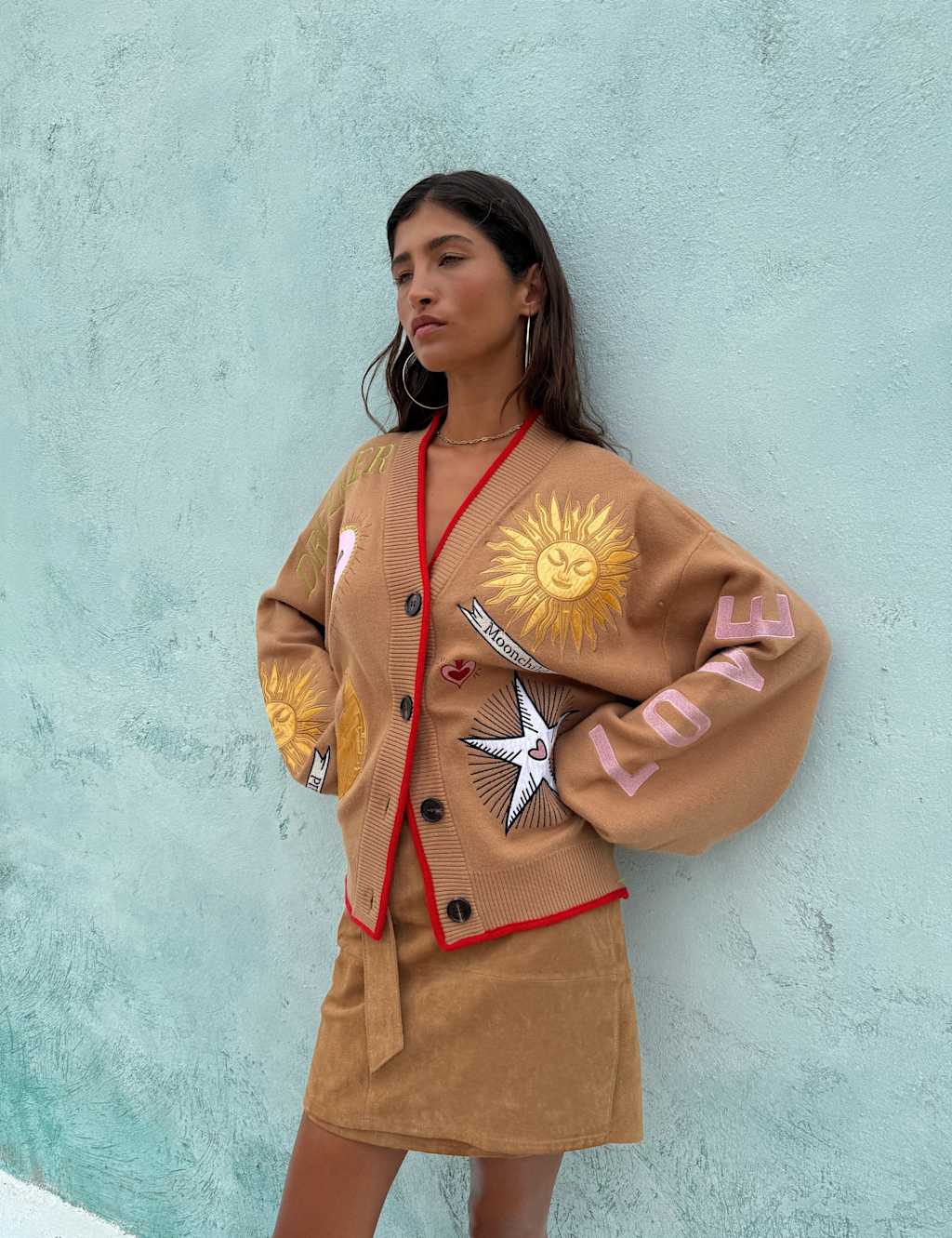 Never Fully Dressed Women's Embroidered Button Front Relaxed Cardigan - Extra Large - Camel Mix - Available at M&S