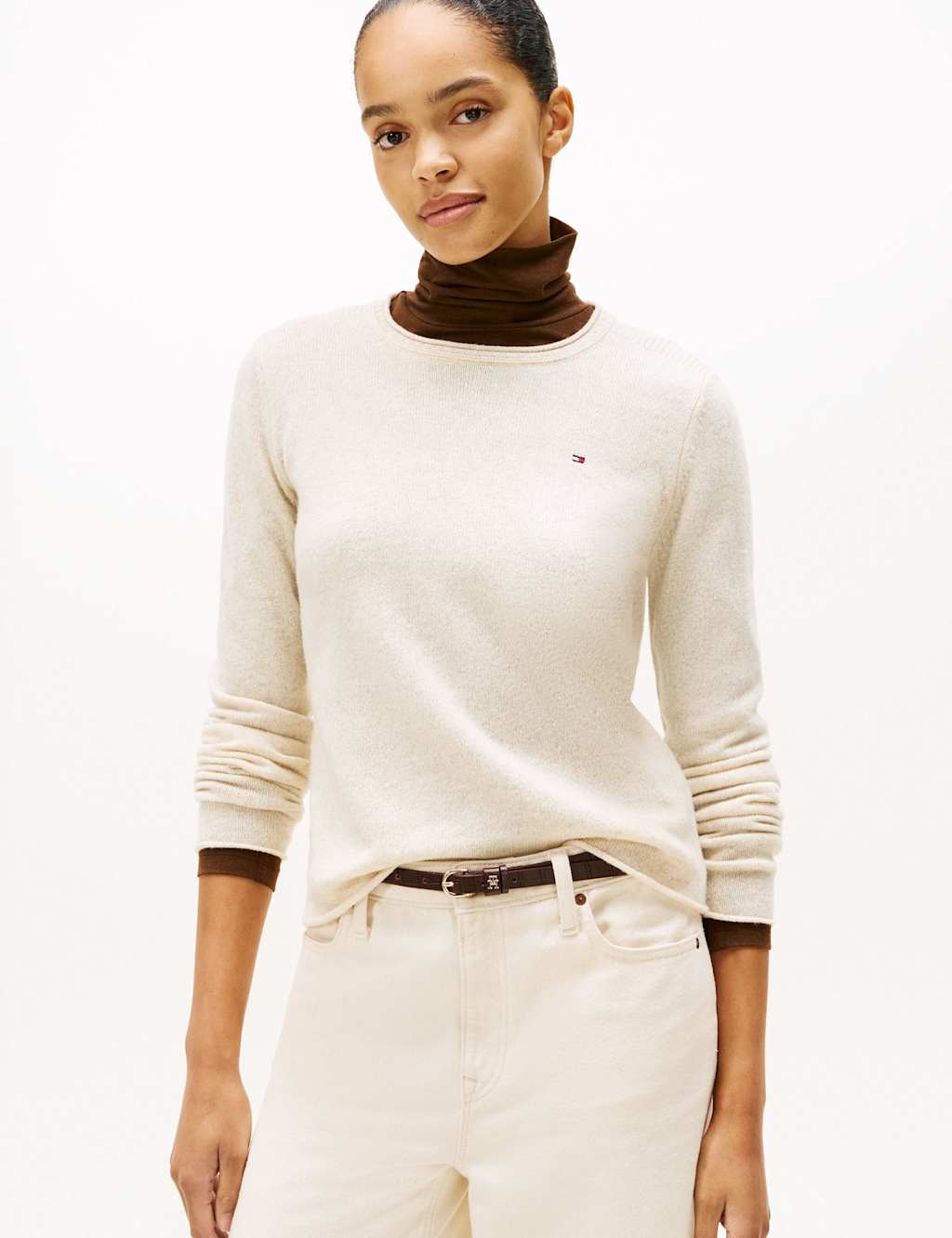 Tommy Hilfiger Pure Wool Crew Neck Jumper Cream