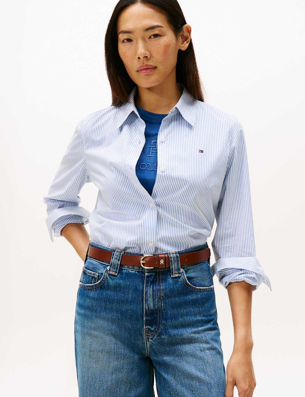 Tommy Hilfiger Cotton Rich Striped Shirt Blue Mix