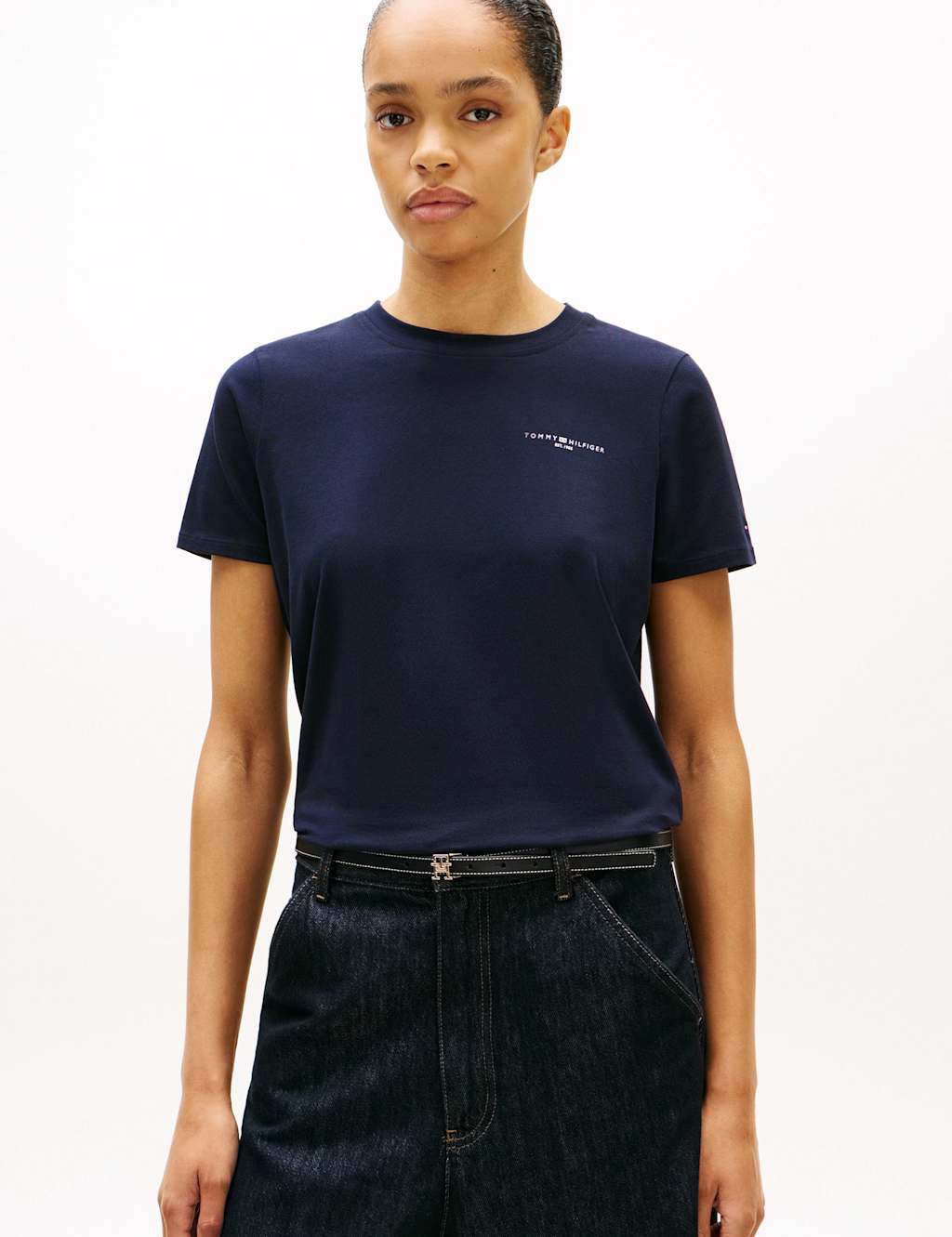 Tommy Hilfiger Women's Cotton Rich 1985 Embroidered T-Shirt - Small - Dark Navy - Available at M&S