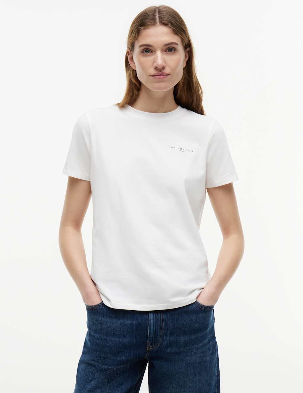 Tommy Hilfiger Women's Cotton Rich 1985 Embroidered T-Shirt - Large - White - Available at M&S