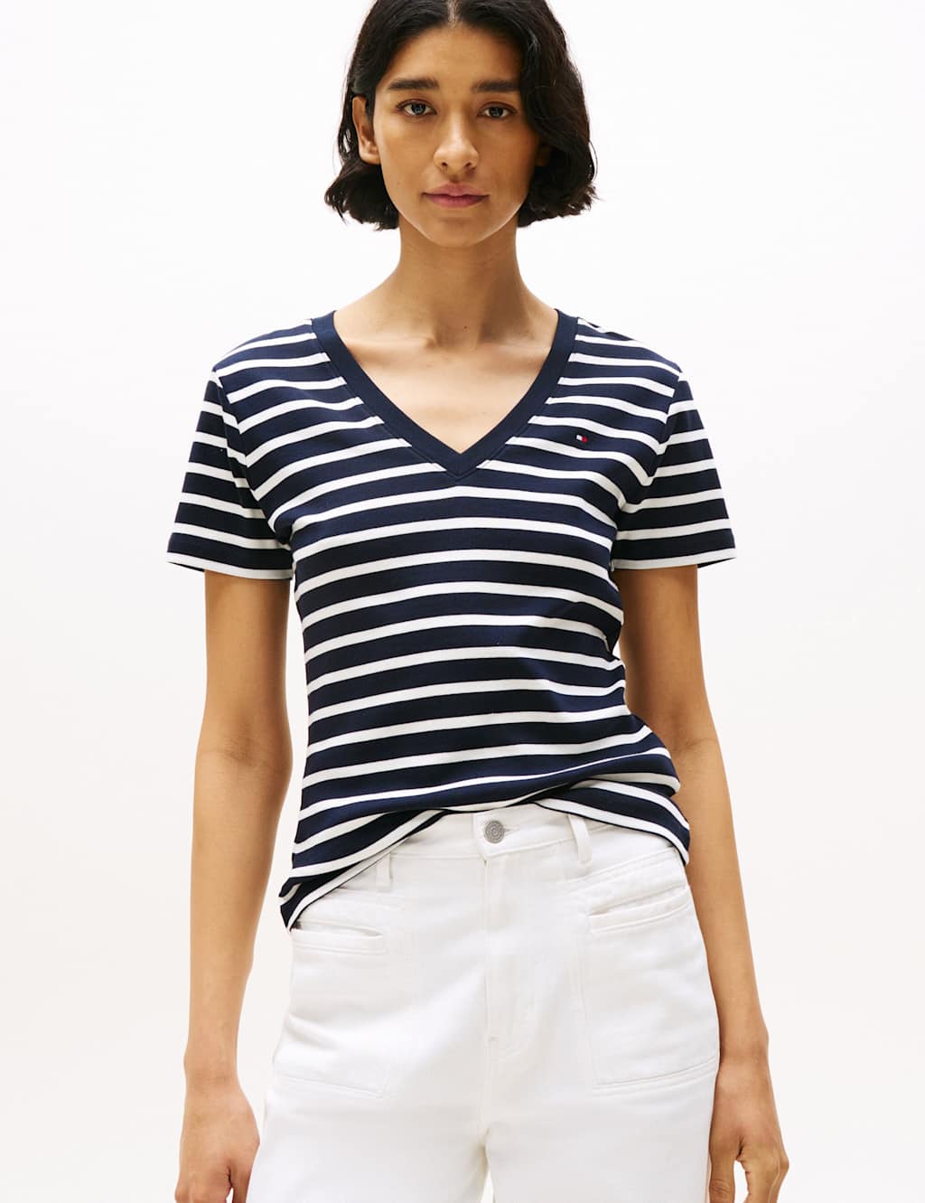Tommy Hilfiger Cody Pure Cotton Striped V-Neck T-Shirt Navy Mix