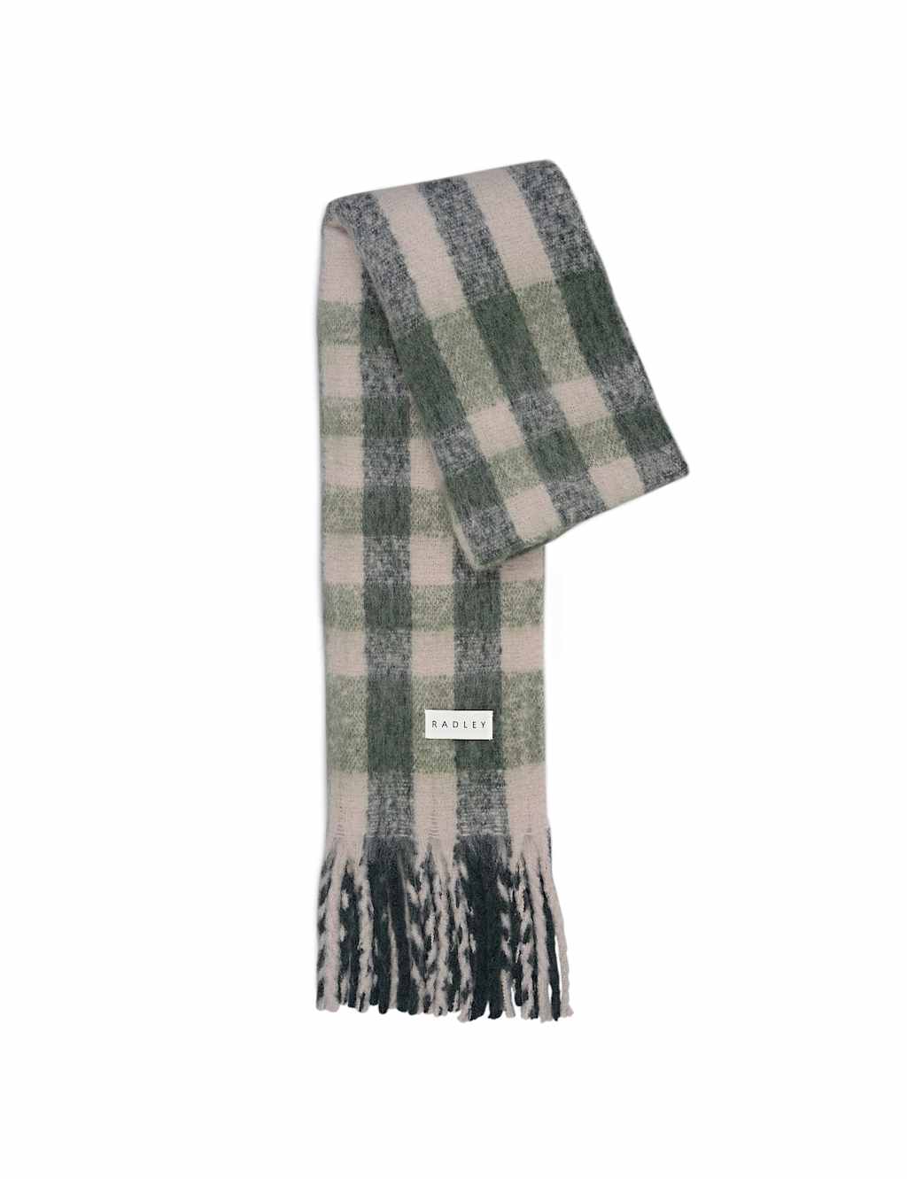 Radley Checked Fringed Scarf with Wool Beige