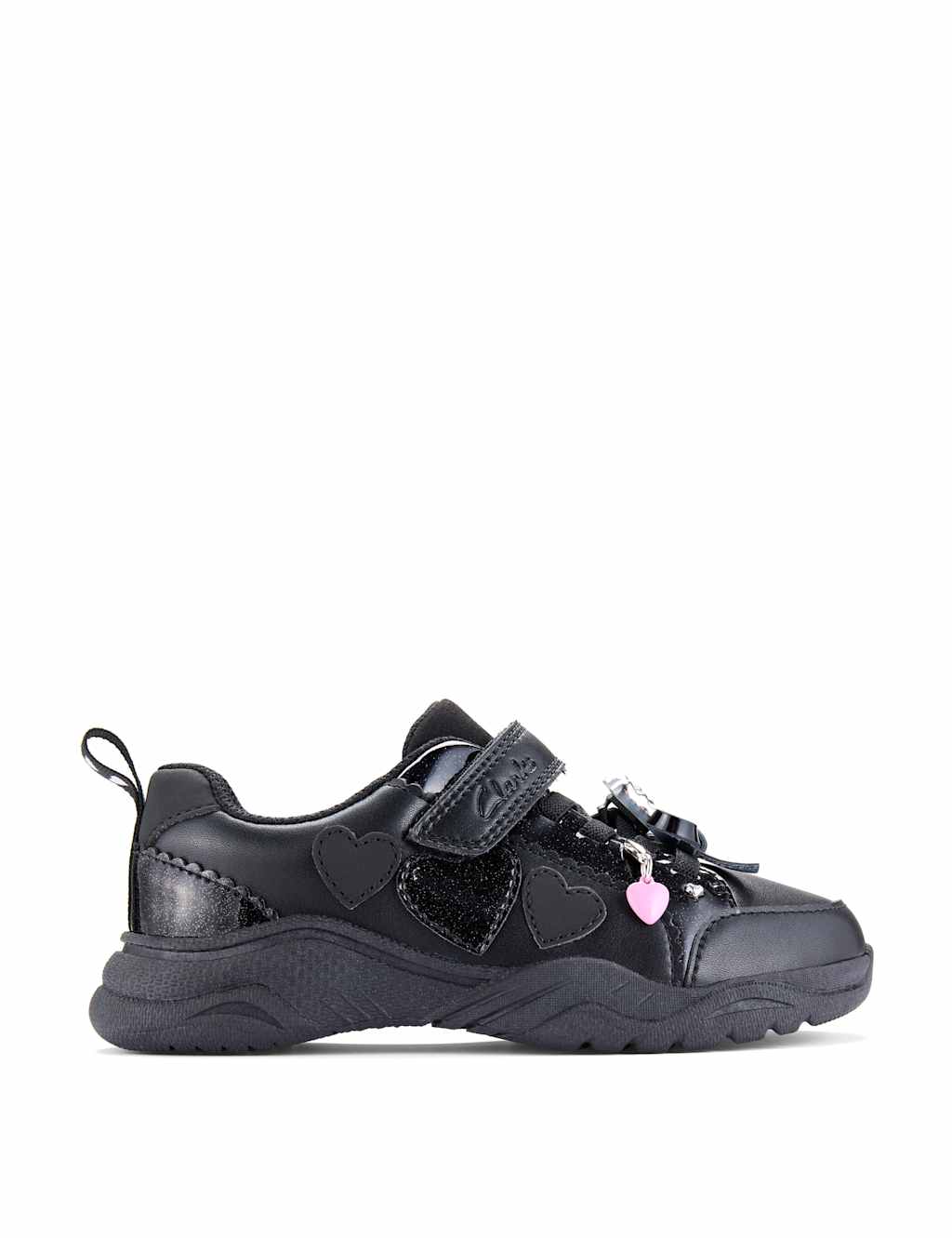 Clarks Girls Leather Riptape Heart School Shoes (10 Small-2.5 Large) - 11½ - Black - Available at M&S