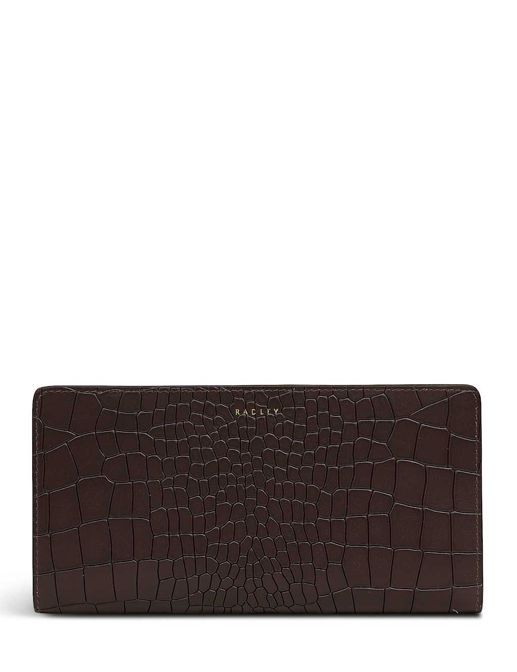 Radley Leather Croc Effect Foldover Large Purse Dark Brown