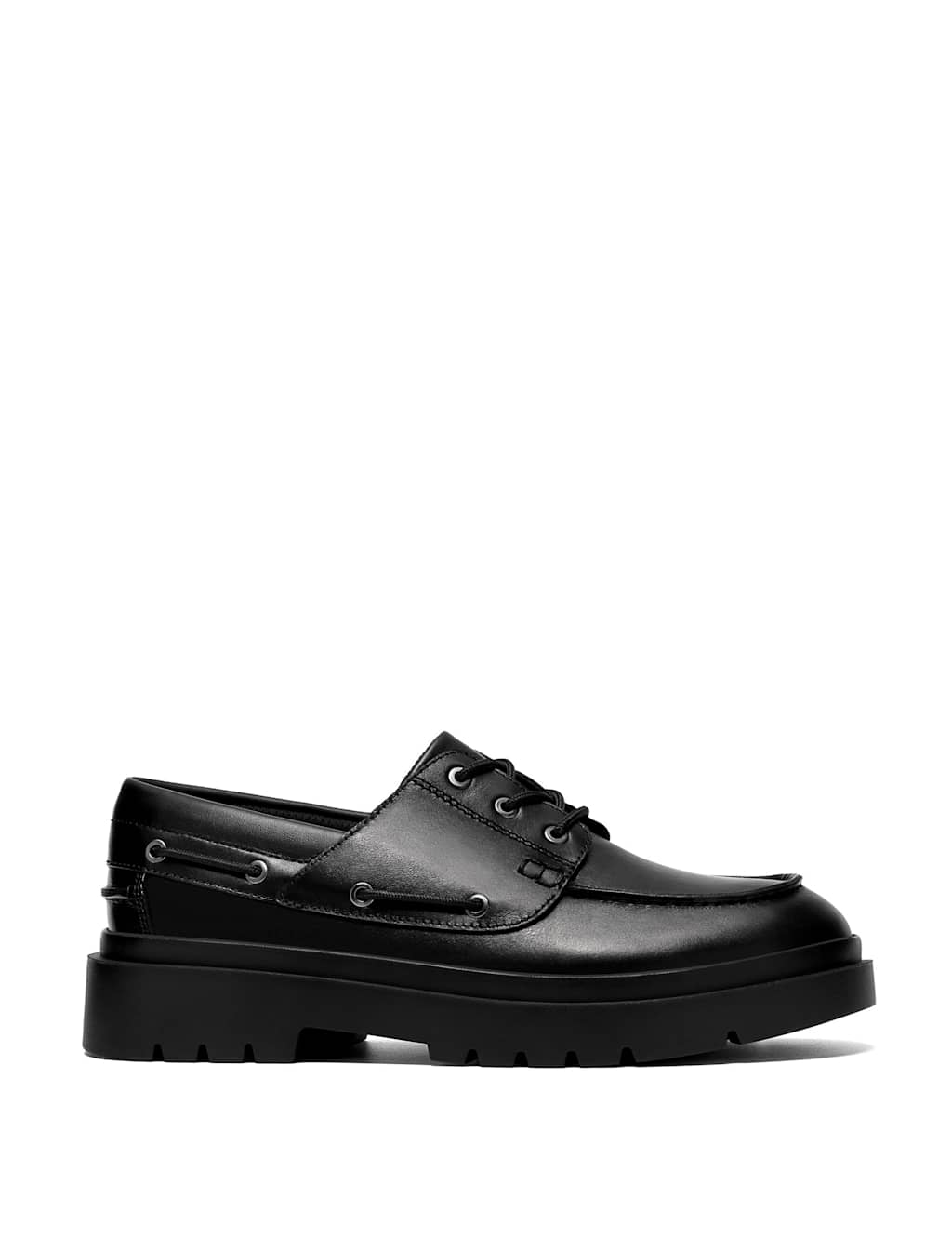 Clarks Girls Leather Lace Up Boat Shoes (3-6 Large) - 5 - Black - Available at M&S