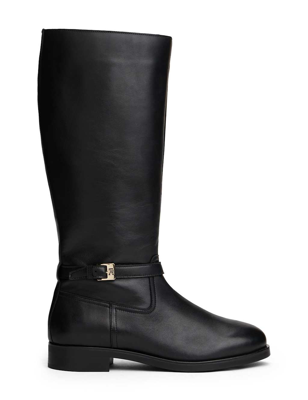 Tommy Hilfiger Leather Buckle Riding Boots Black