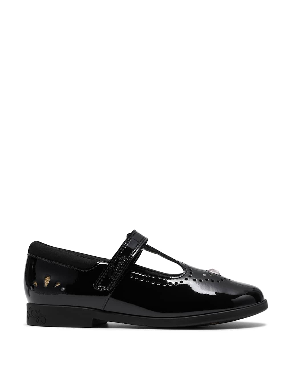 Clarks Girls Patent Leather T Bar Shoes (7 Small-2 ½ Large) - 10 - Black - Available at M&S