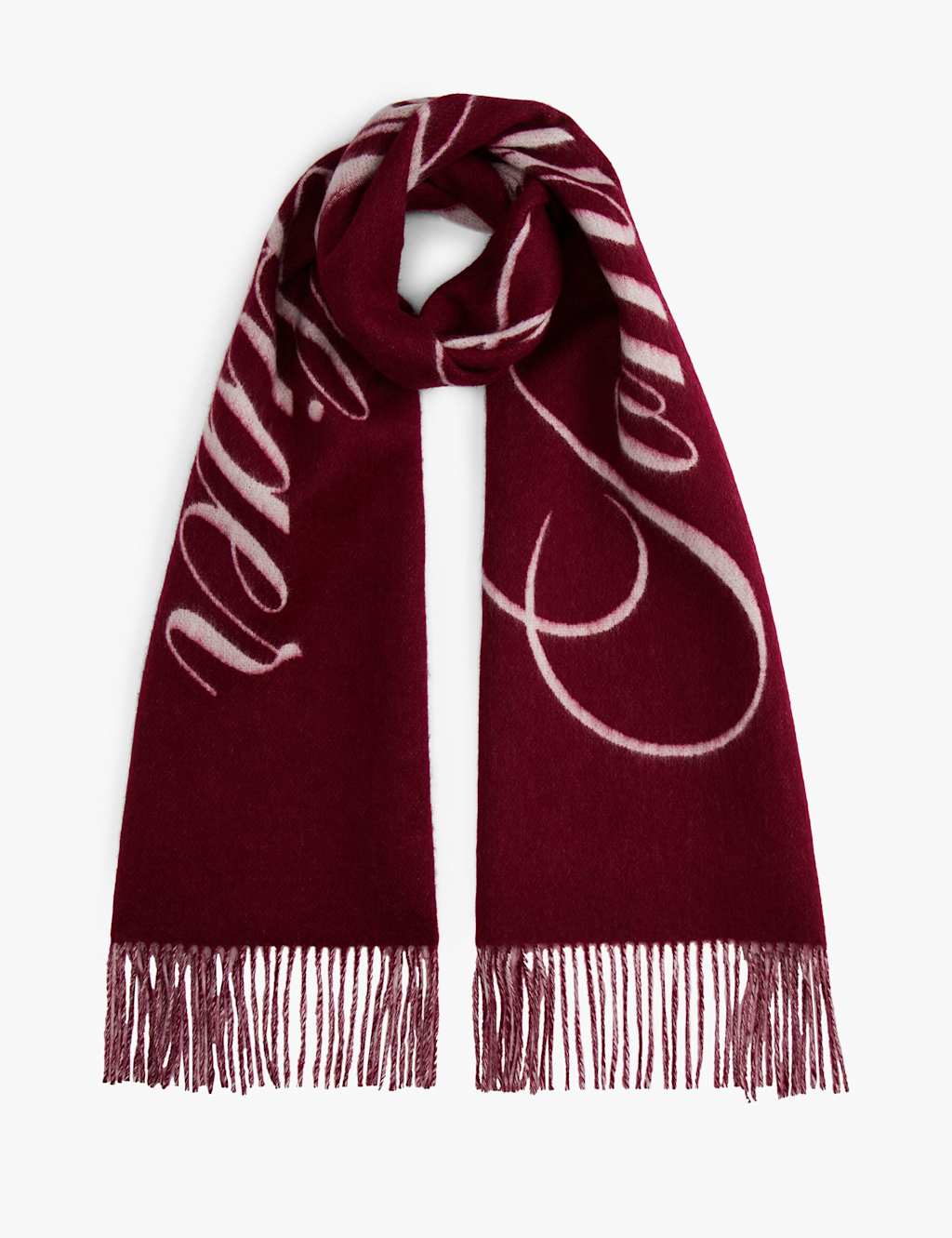 Tommy Hilfiger Script Logo Pure Wool Scarf Dark Red