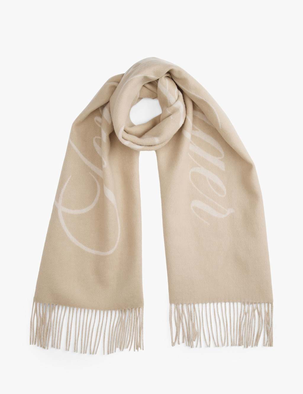 Tommy Hilfiger Script Logo Pure Wool Scarf Beige Mix