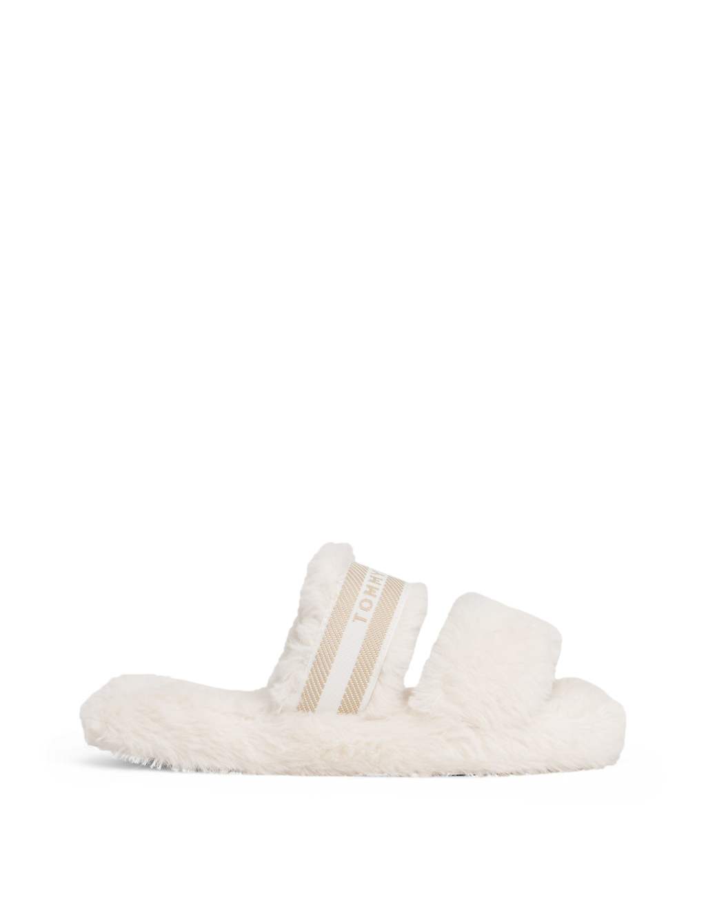 Tommy Hilfiger Faux Fur Double Strap Slider Slippers White