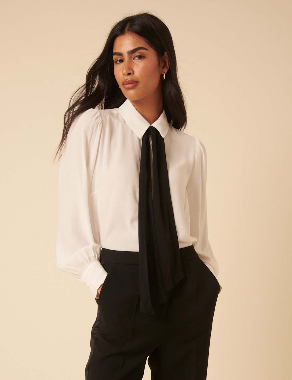 Nobody's Child Tie Neck Blouse White